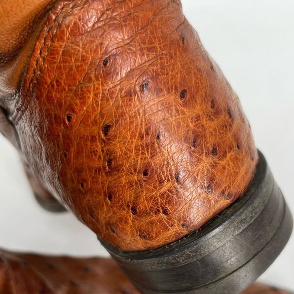 Justin 3186 Men's Exotic Roper Boot with Cognac Full Quill Ostrich & a Roper Toe - Picture 10 of 11